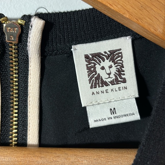 ANNE KLEIN Black and Cream Blouse Two Tone Long Sleeve Blouse Semi-sheer Med - Picture 4 of 7